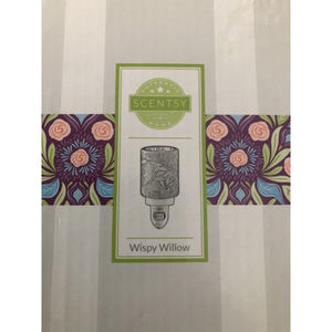 Scentsy WISPY WILLOW Mini Warmer pink Frosted Glass W Leaves Nite Light - NEW!